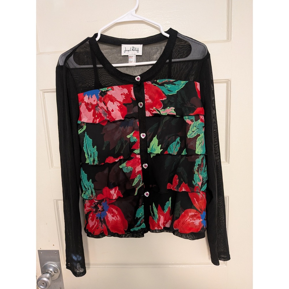 Joseph Ribkoff Y2K Black Tiered Floral Mesh Cardigan Camisole Set Sz 12